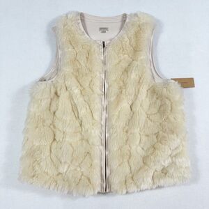Cremeux Faux Fur Vest Women’s Size Large Ivory Beige Zip Front Sleeveless jacket